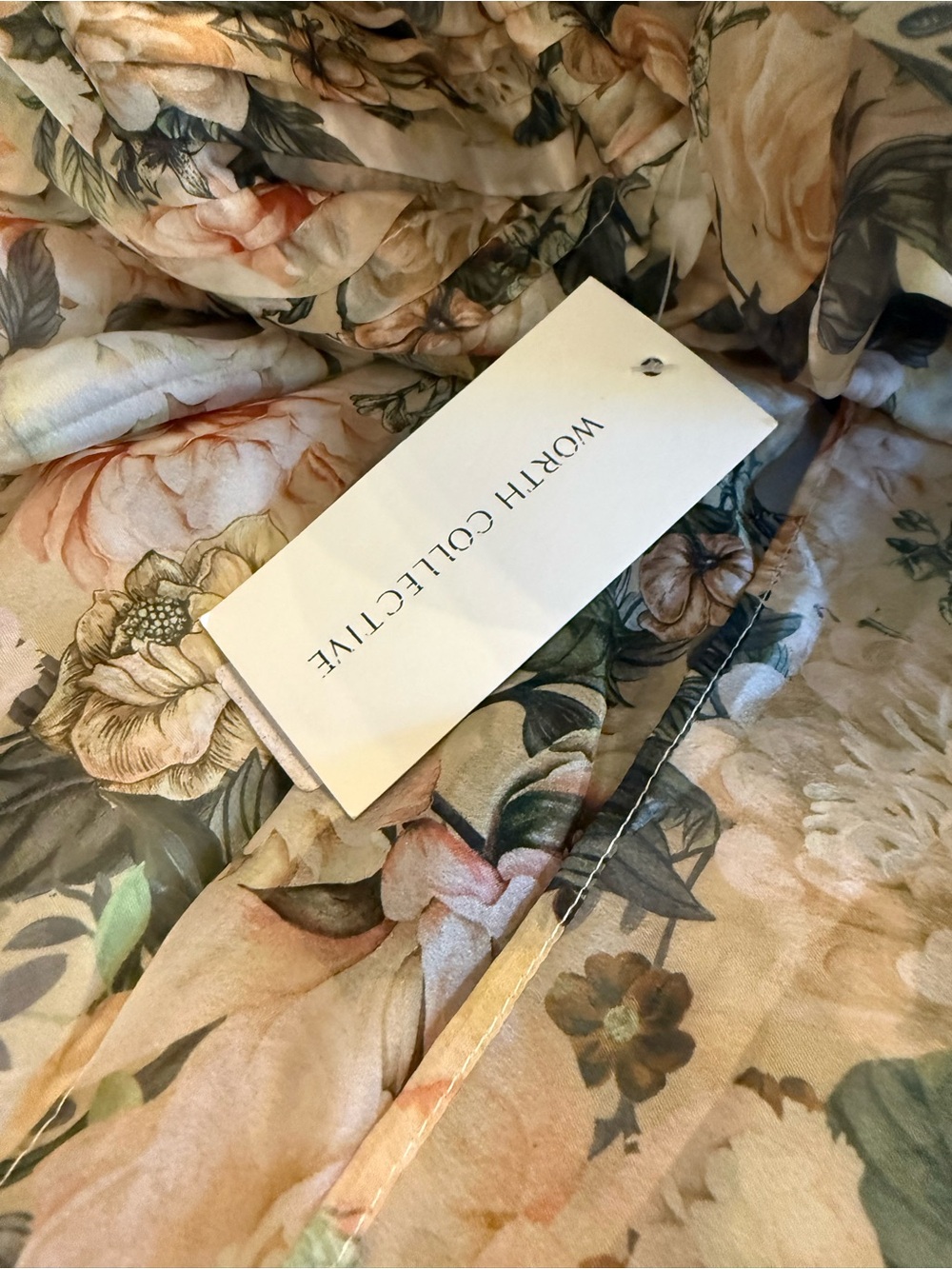 Floral Maxi Dress with Puff Sleeves - Cream & Green - Picture 7 of 8